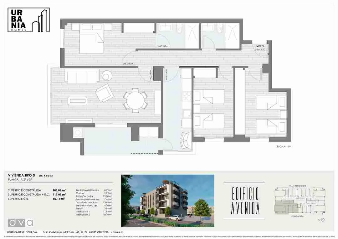 Plano de Tipo D, Edificio Avenida