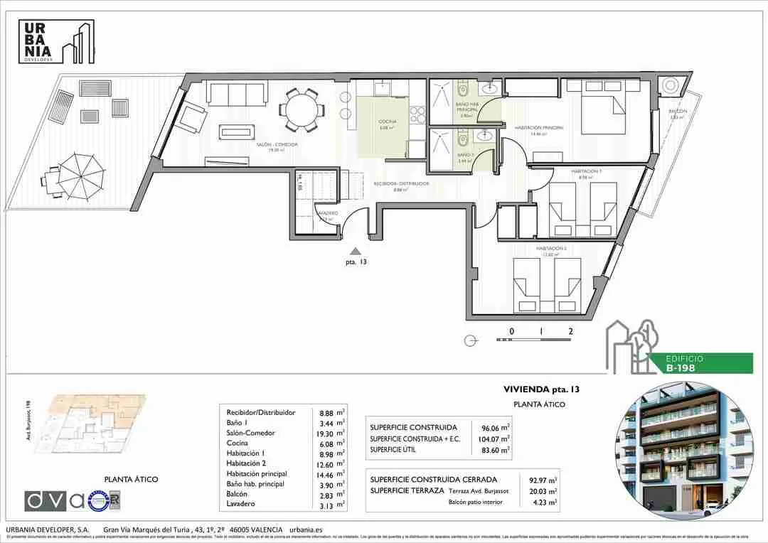Plano de Ático Modelo E, Edificio B-198