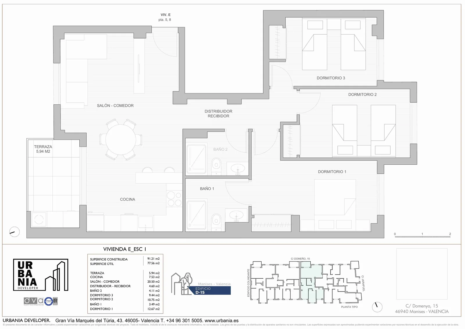 Plano de Esc. 1 Modelo E, Edificio D-15