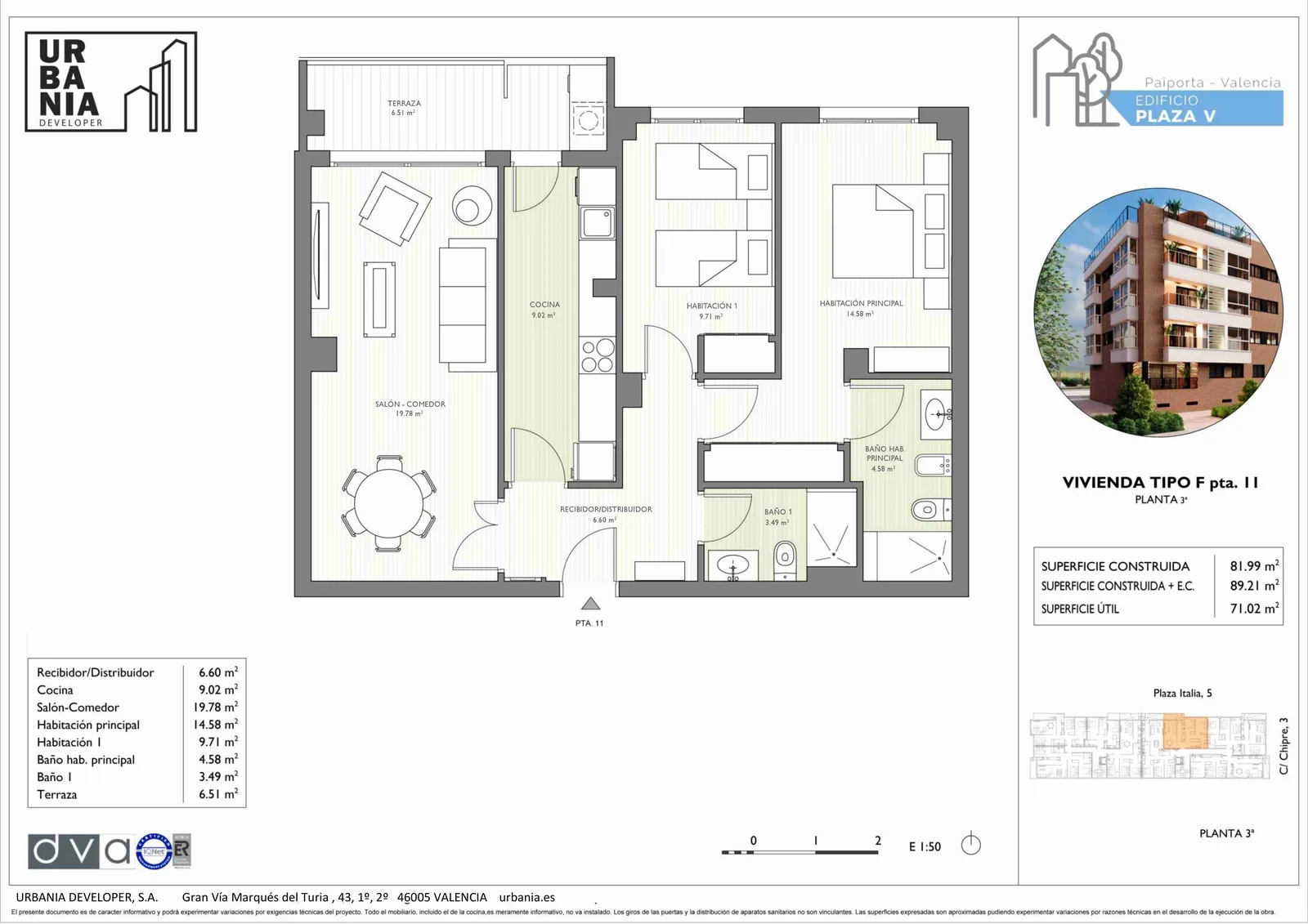 Plano de Modelo F, Edificio Plaza V