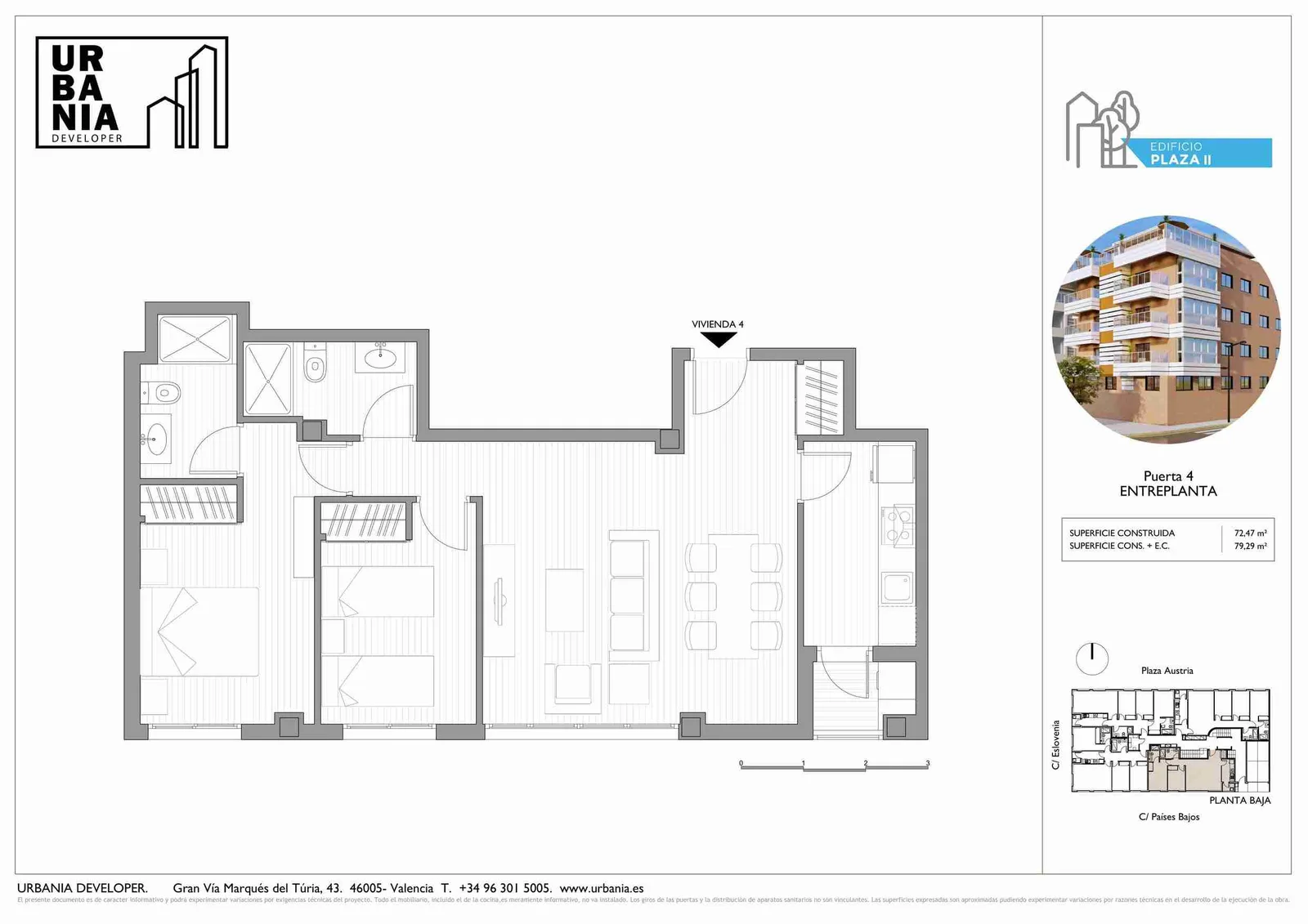 Plano de Piso D · garaje incluido, Edificio Plaza II