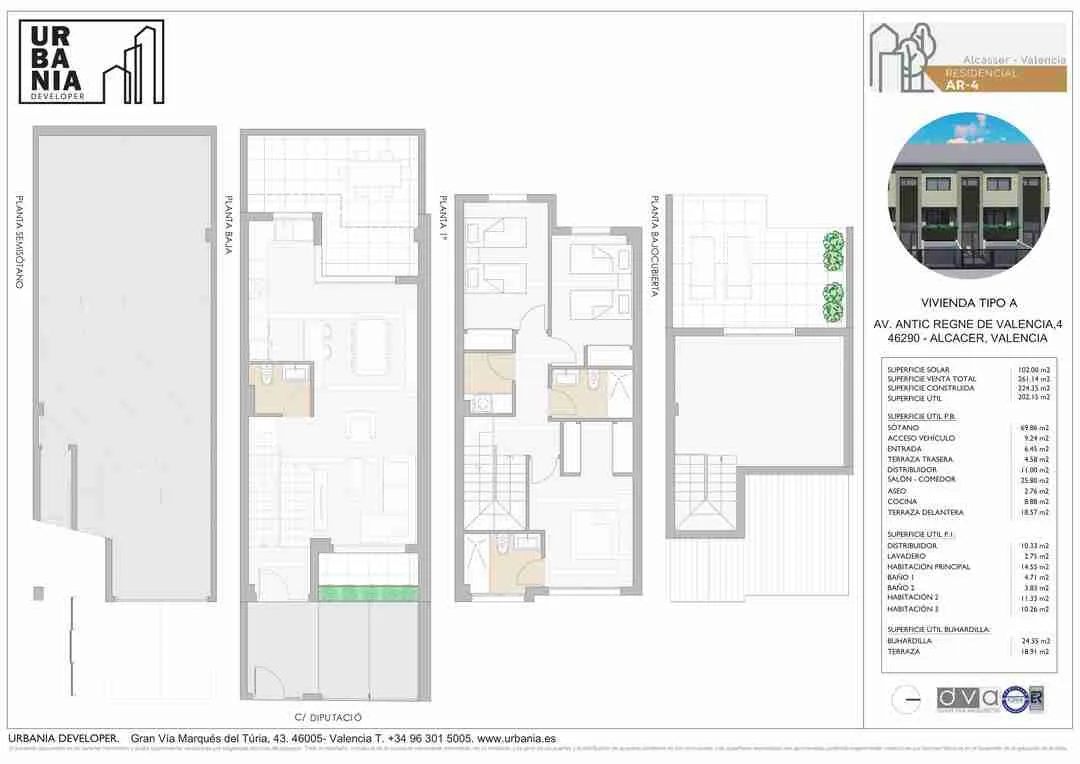 Plano de Adosado Modelo A, Residencial AR-4