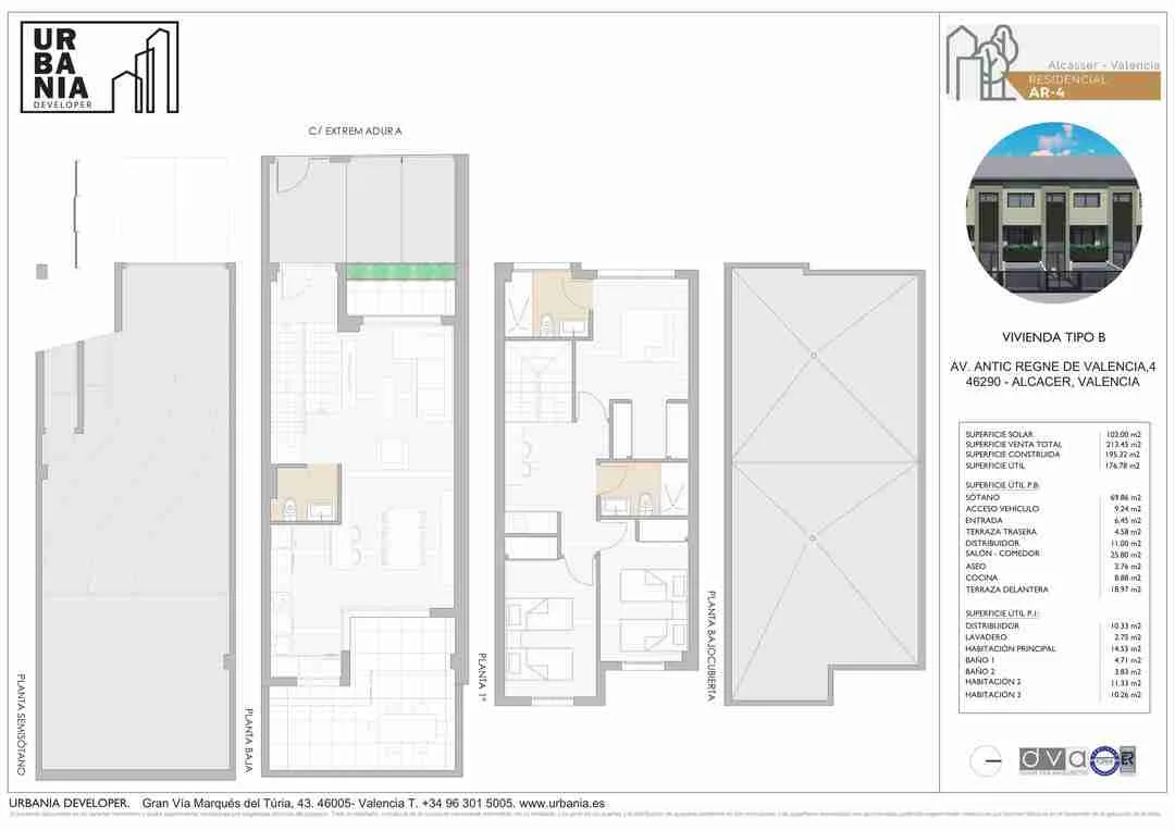 Plano de Adosado Modelo B, Residencial AR-4